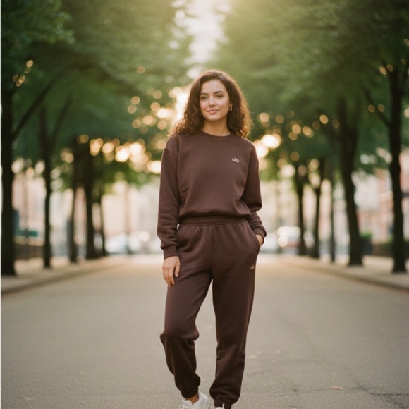 Alo Yoga Brown Set - Cropped Sweatshirt & Joggers - 3D Rubber Logo - Picture 3 of 4